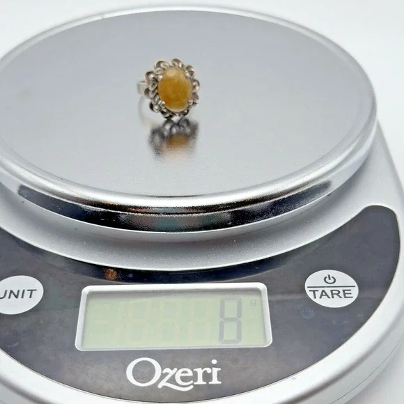 Vintage 1960-70 Sterling Silver Yellow Stone Ring Sz 6.75 Retro Ornate Metalwork - Picture 11 of 11